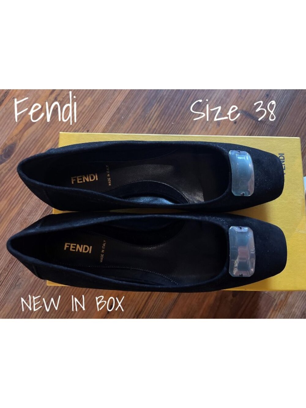 Fendi Suede Ballet Jewel Flats Shoes Black 38 EUR 8 US New in Box